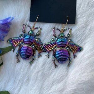 Rainbow colored Psychedelic Insect Bee Metal Plated Drop Earrings